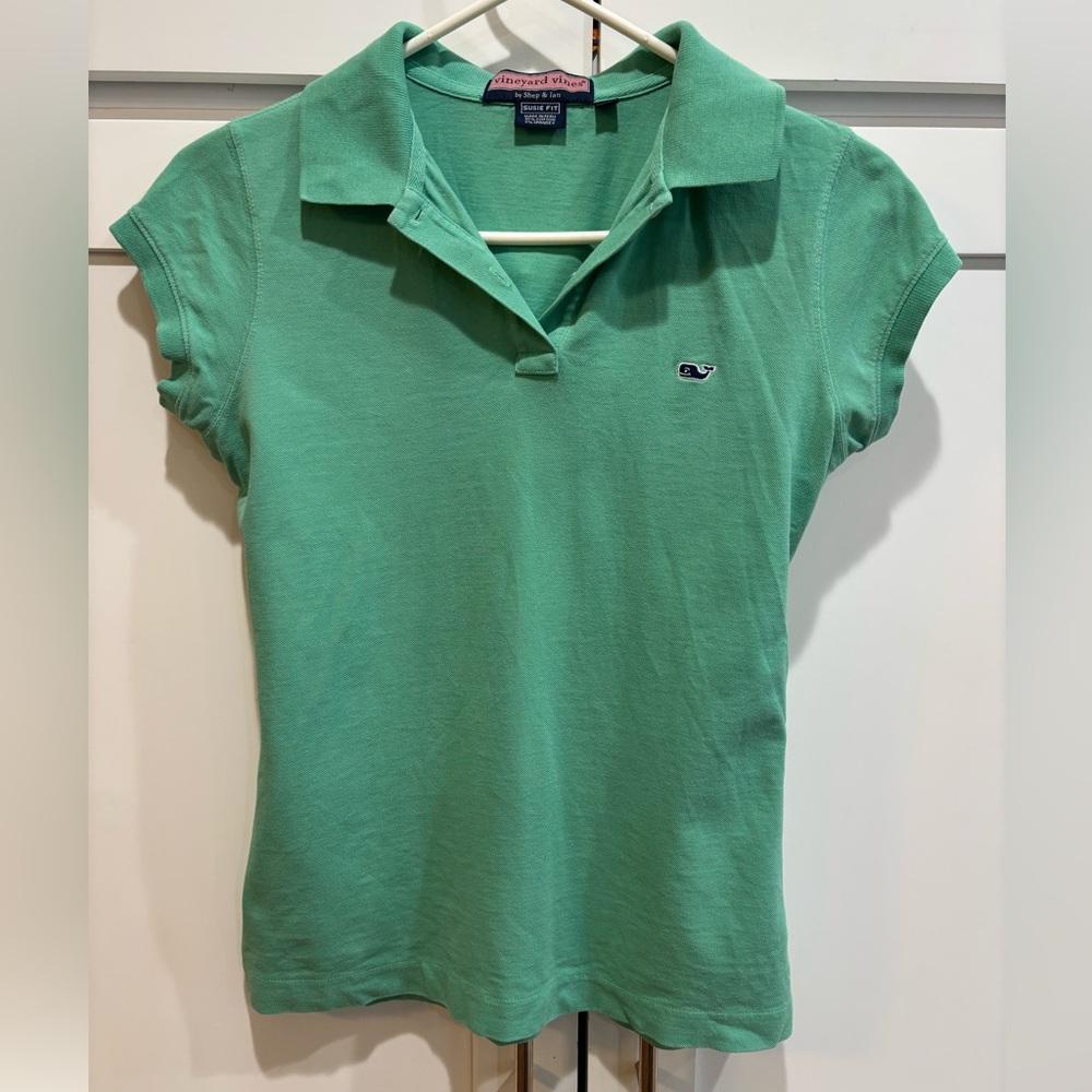 Vineyard Vines Green Fitted Cap Sleeve Polo